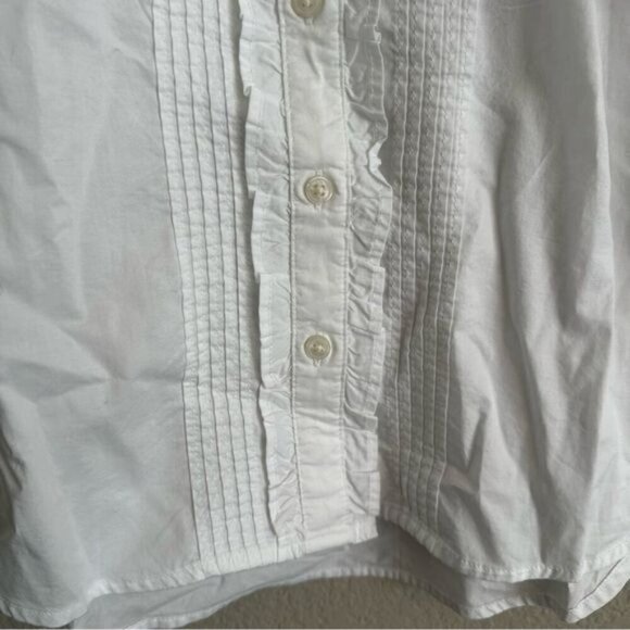 Old Navy Ruffle-Trimmed Pintucked Collarless Tuxedo Shirt White Size XS - Picture 6 of 10